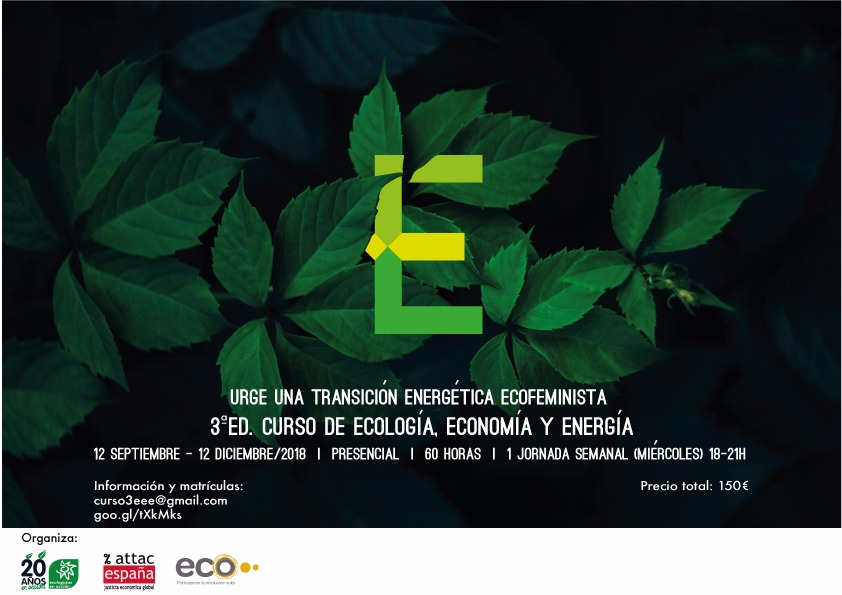 En septiembre comienza la 3ª Edición del Curso 3E -Ecología, Economía y Energía-